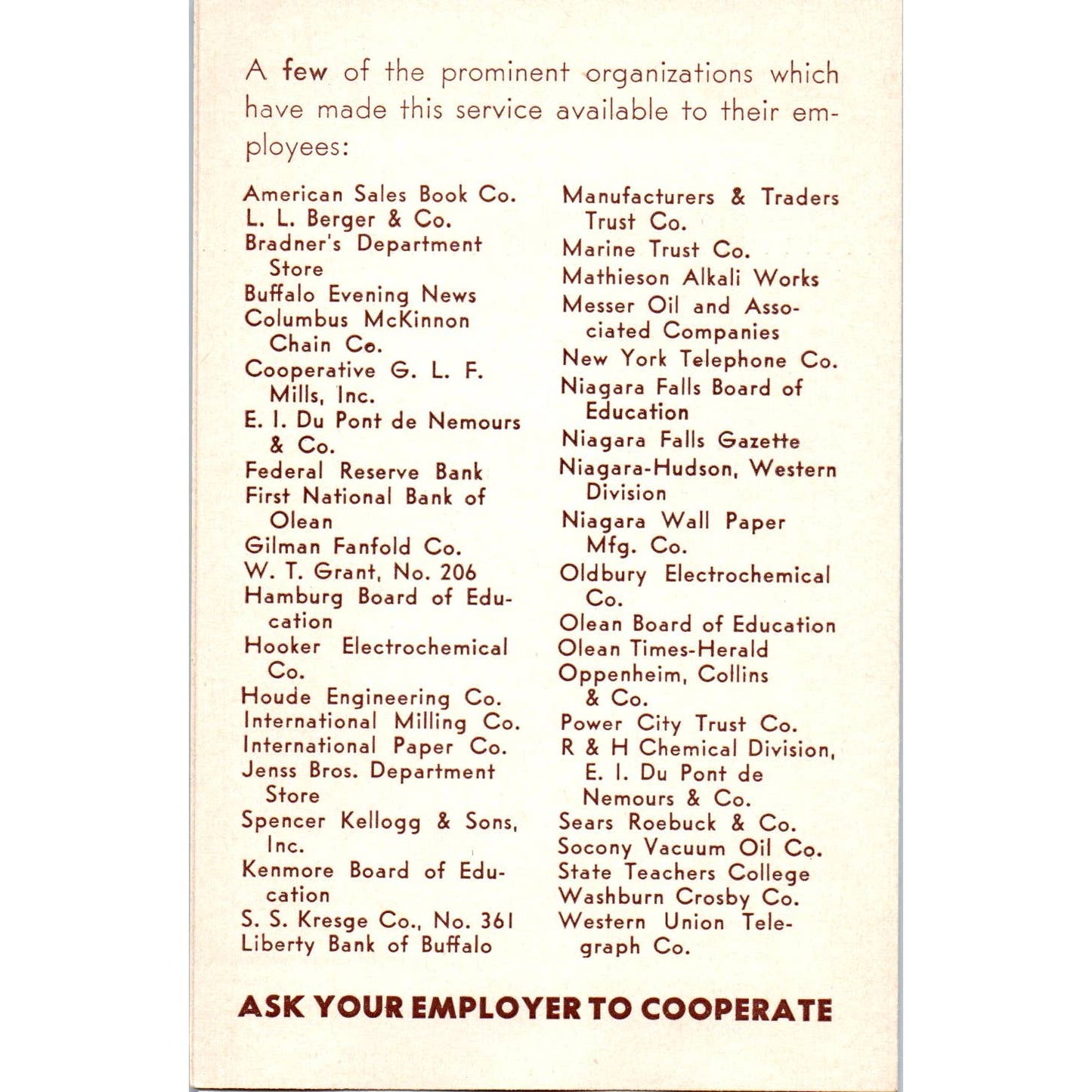 Hospital Service Corporation of Western New York Advertising Leaflet TK1-28