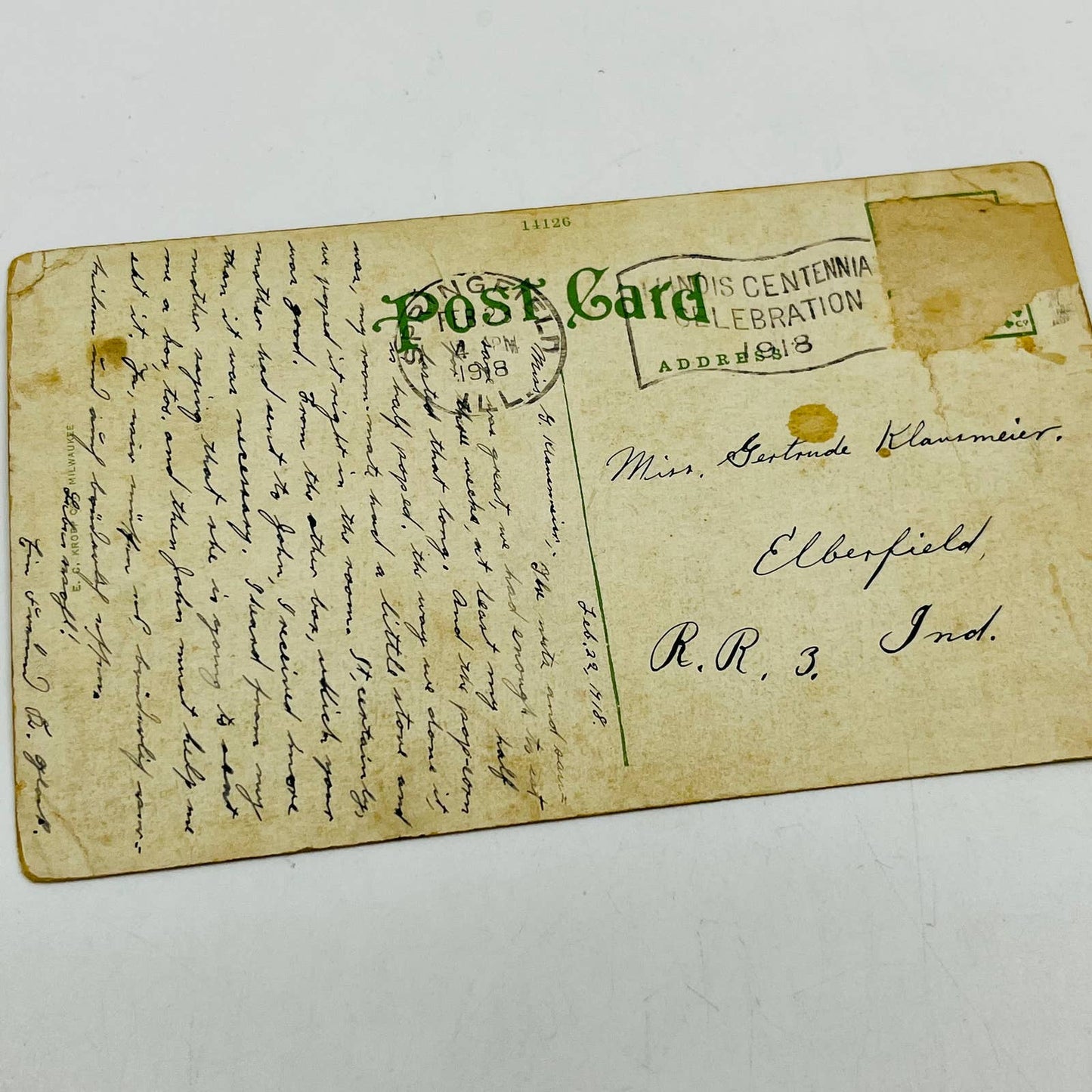 1918 WWI Post Card Arsenal Springfield IL PA8