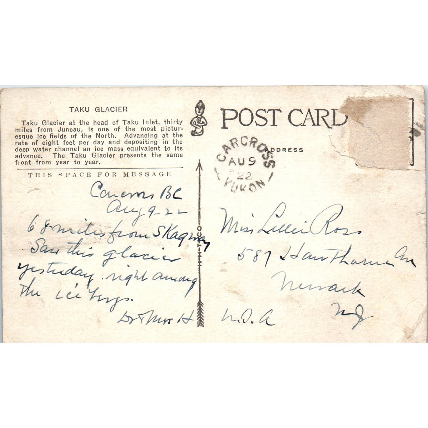 Taku Glacier Carcross Yukon Original Postcard TK1-30