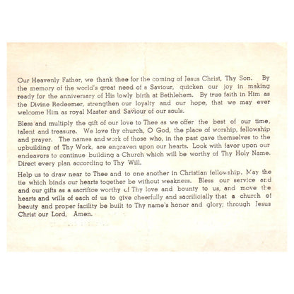 1920s First Evangelical United Brethren Church Kendallville IN Prayer Card SF3-5