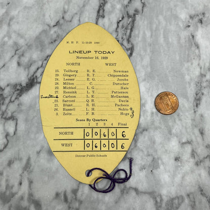 1929 North High School Vs. West High Denver Football Score Card TJ9-PG7