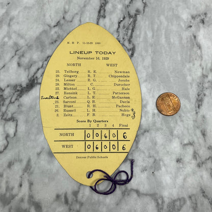 1929 North High School Vs. West High Denver Football Score Card P4-8