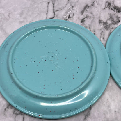 Imperial Ware Speckled Confetti Teal Blue Dessert Plate Set Melmac Malamine TA3