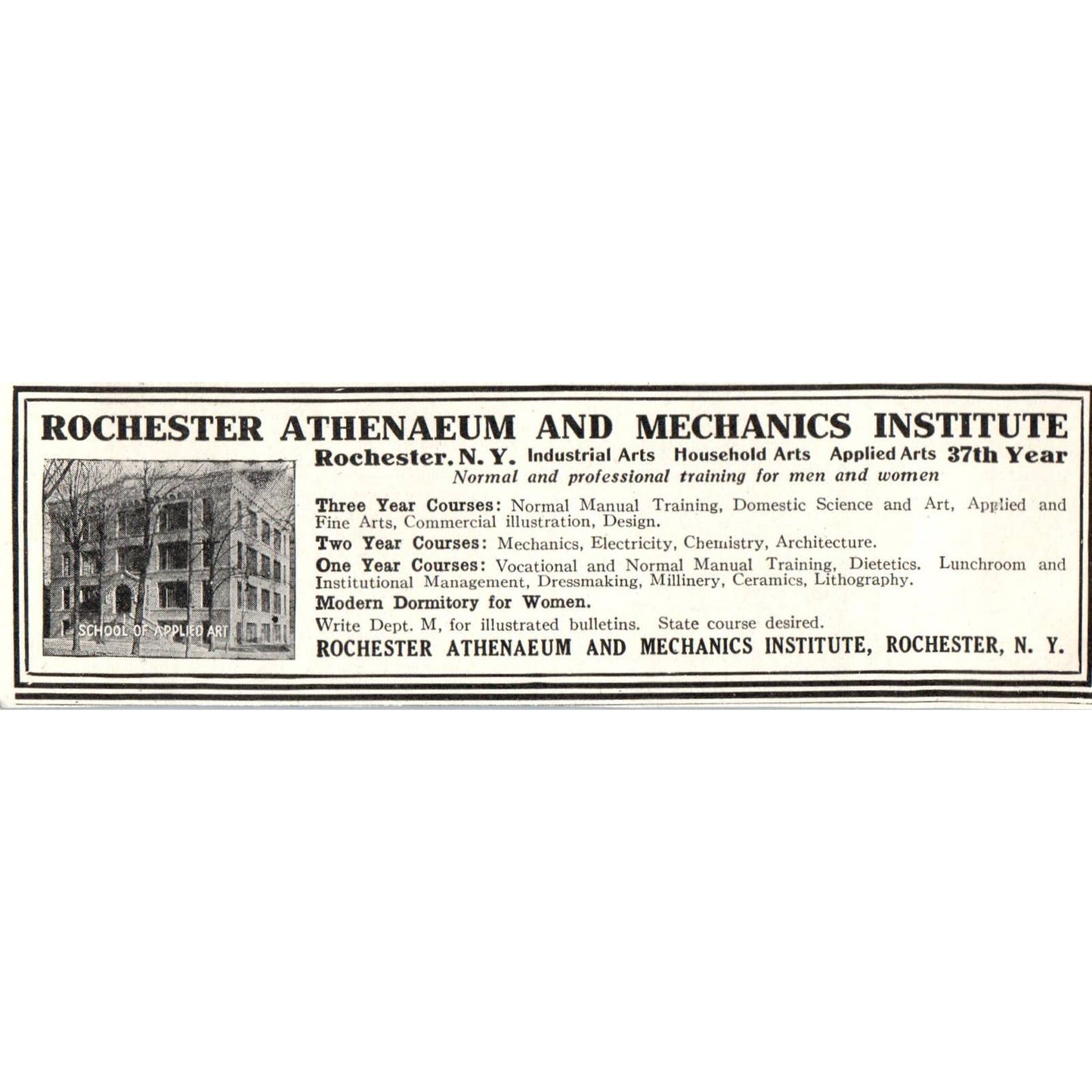 Rochester Athenaeum & Mechanics Institute NY - 1921 Original Ad TJ7-S