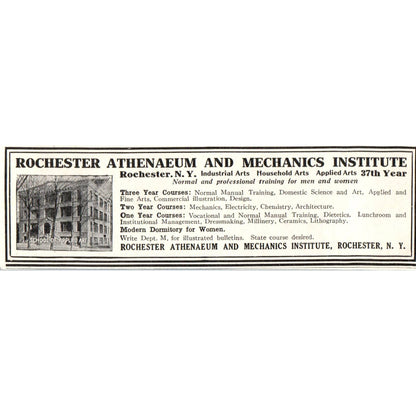 Rochester Athenaeum & Mechanics Institute NY - 1921 Original Ad TJ7-S