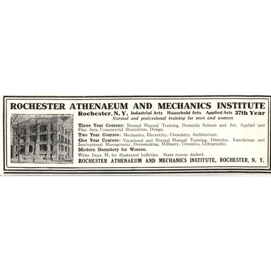 Rochester Athenaeum & Mechanics Institute NY - 1921 Original Ad TJ7-S