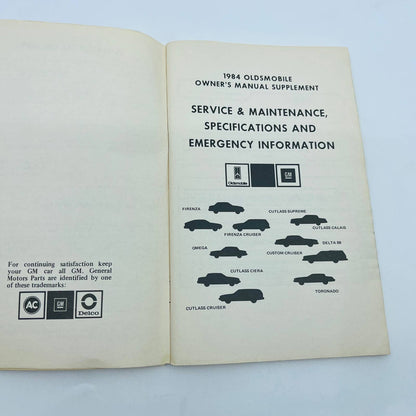 1984 Oldsmobile Owner’s Manual Supplement Service & Maintenance Specs BA1