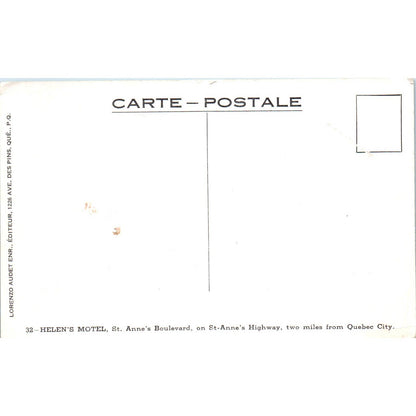 Helen's Motel St. Anne's Highway Quebec City - Original Postcard TJ7-RP2