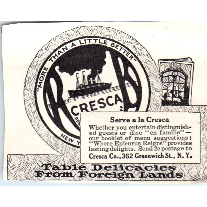 c1920 Harper's Magazine Ad - Cresca Table Delicacies from Foreign Lands EA3-2