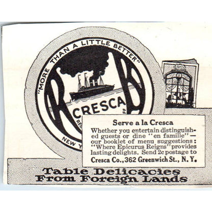 c1920 Harper's Magazine Ad - Cresca Table Delicacies from Foreign Lands EA3-2