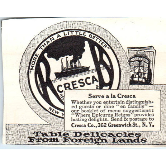 c1920 Harper's Magazine Ad - Cresca Table Delicacies from Foreign Lands EA3-2