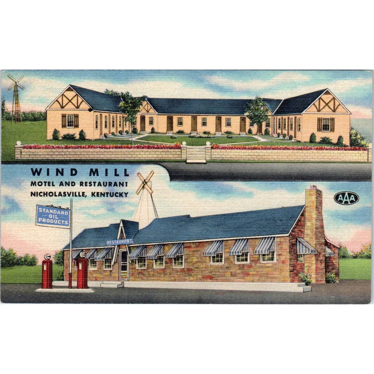 Wind Mill Motel and Restaurant Nicholasville KY - Original Postcard TJ7-RP2