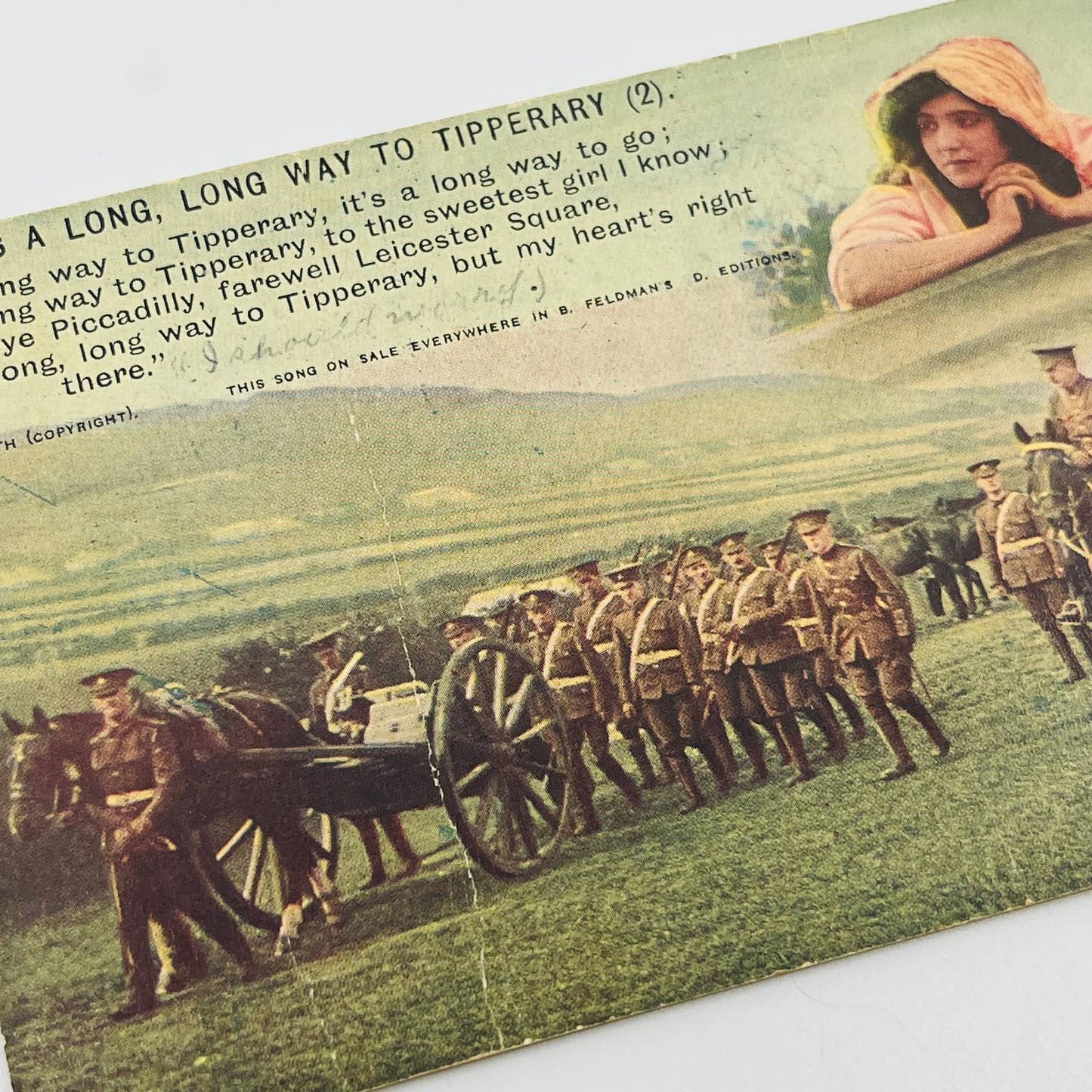 c1918 Postcard WWI Army Artillery Troops Long Way to Tipperary PA9