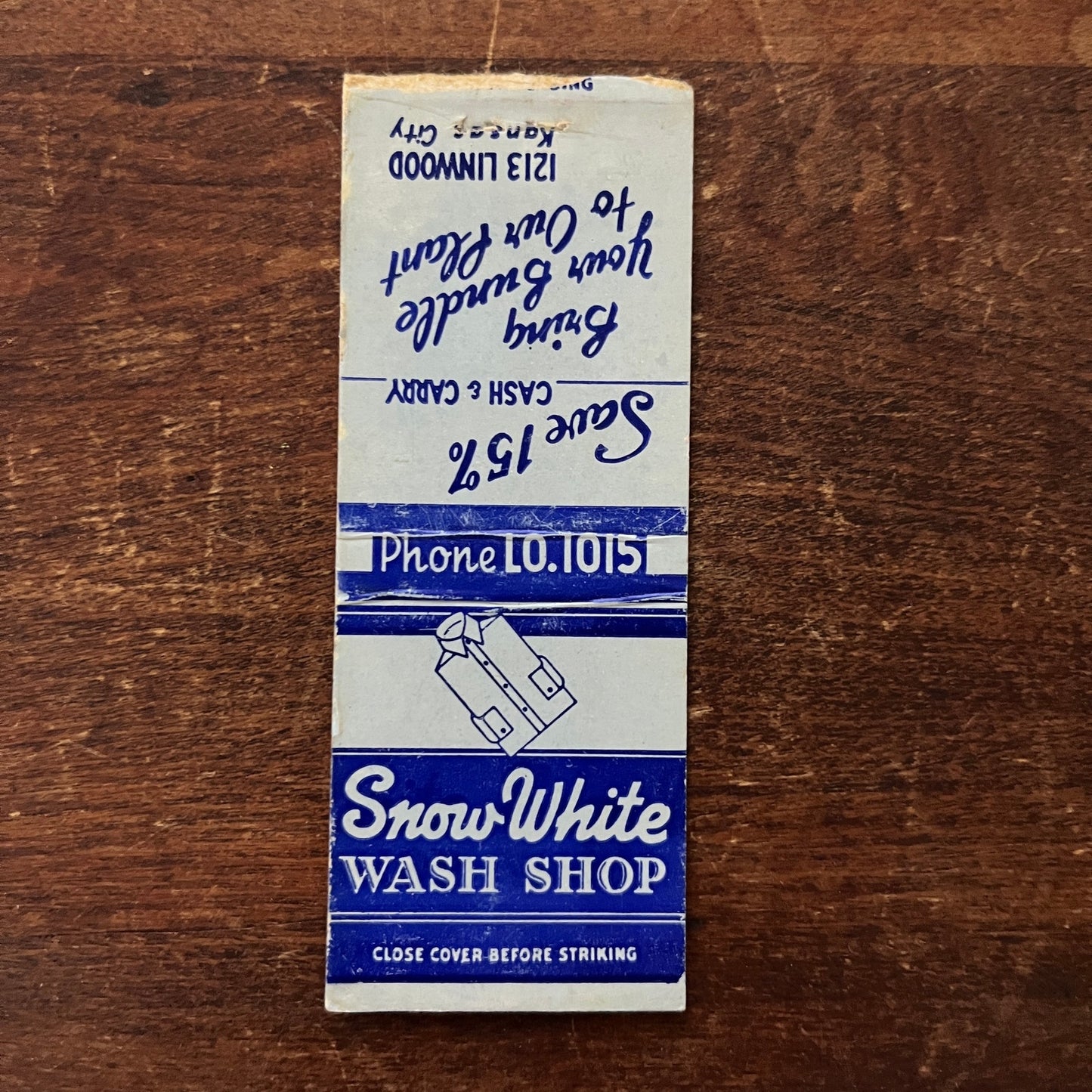 Snow White Wash Shop Kansas City MO Advertising Matchbook Cover MM11-8