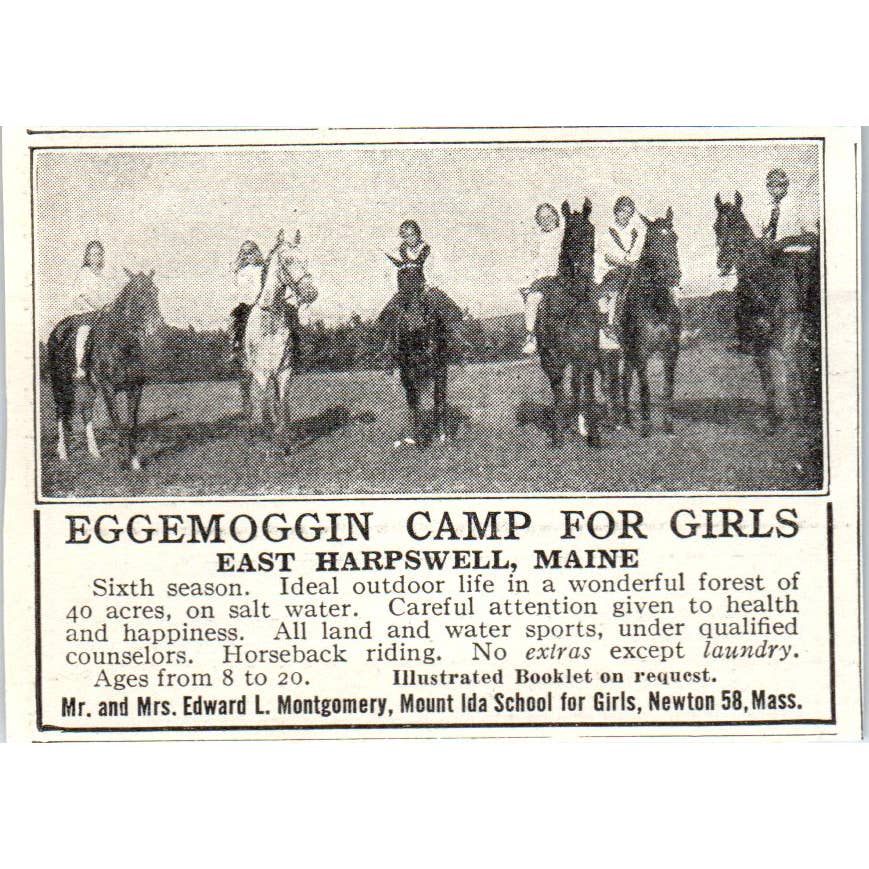 c1920 Harper's Ad Eggemoggin Camp for Girls Newton MA Edward L. Montgomery EA3-1