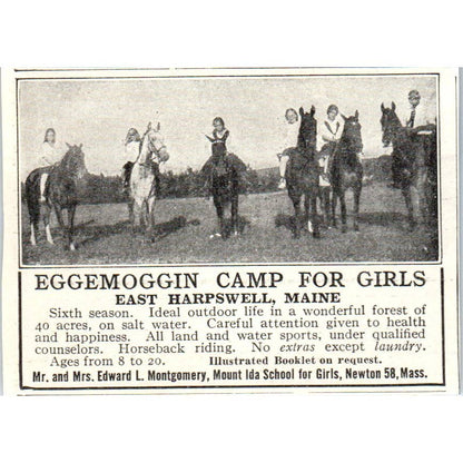 c1920 Harper's Ad Eggemoggin Camp for Girls Newton MA Edward L. Montgomery EA3-1