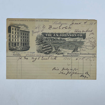 1895 Letterhead The J.S. Johnson Co. Wooden Ware Baltimore MD AA6