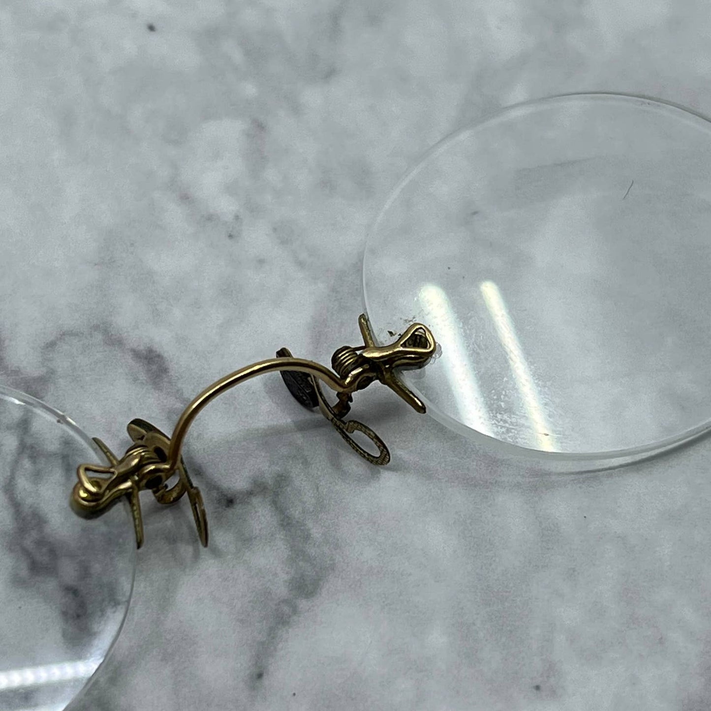 Antique Pince Nez Rimless Armless Gold Filled Eyeglasses w/ Case SE9