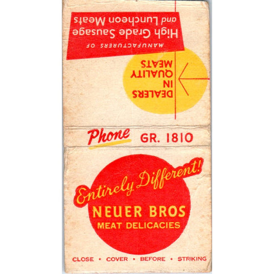 Neuer Brother Meat Company Kansas City MO Advertising Matchbook Cover SA9-M6