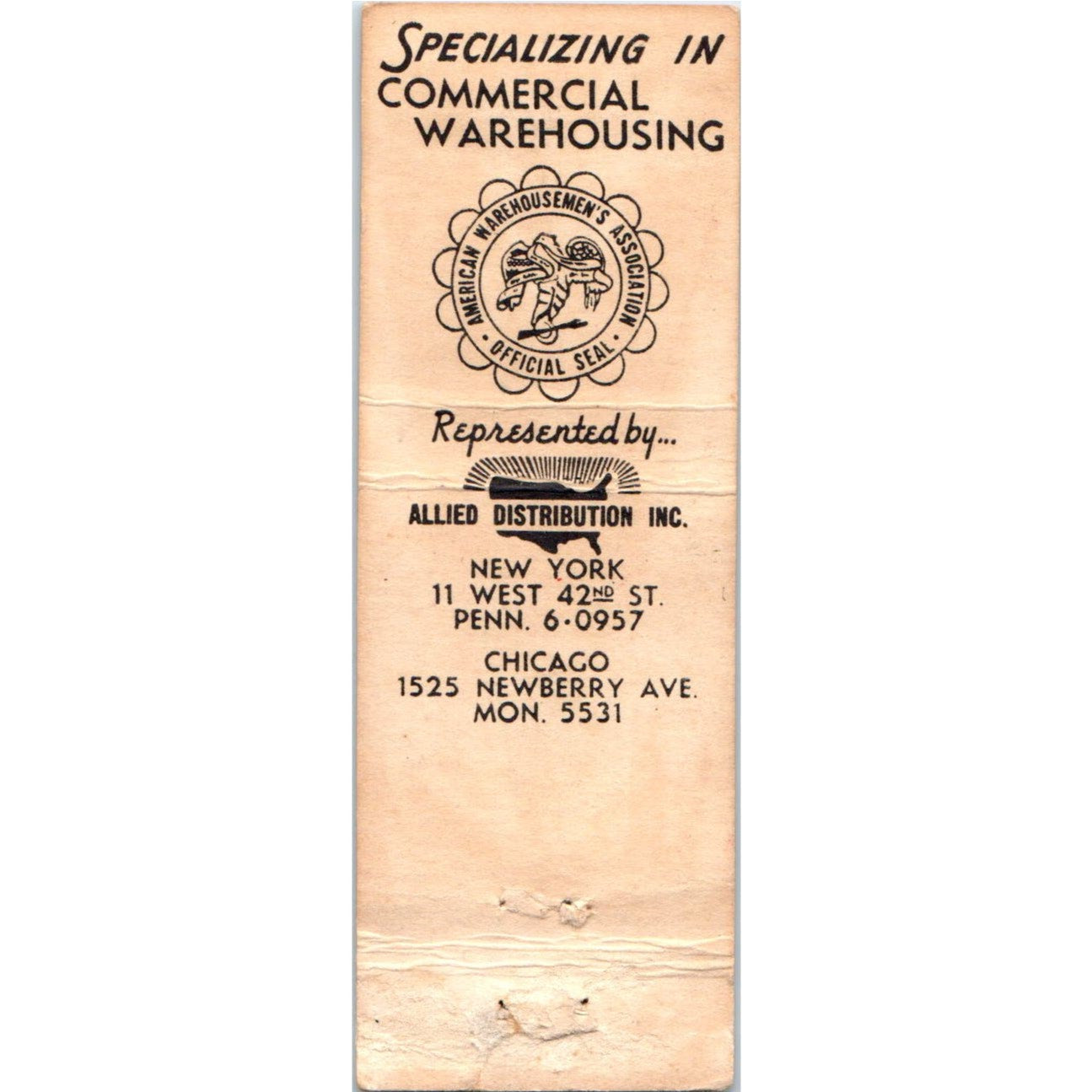 Commercial Warehousing American Warehousemans Assn Advertising Matchbook MM9-1