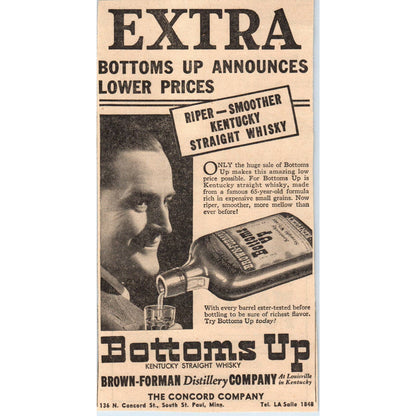1935 Minneapolis Journal Newspaper Ad Bottoms Up Whiskey Brown-Forman Co FL5-3