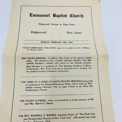 1930 Lot of 5 Emmanuel Baptist Church Ridgewood NJ Programs TD7