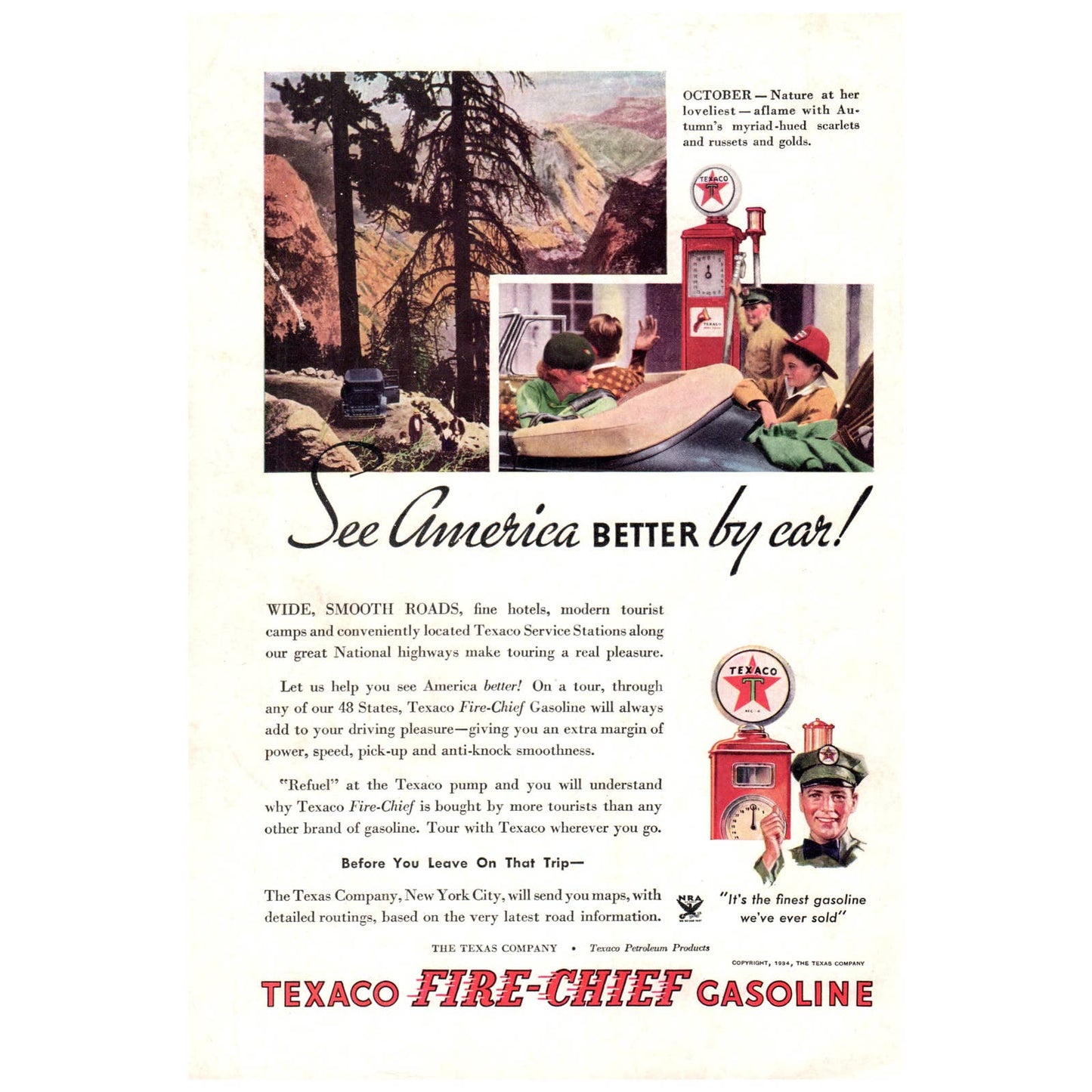 Vintage Advertisement Texaco Fire Chief Gasoline See America Better by Car AC9
