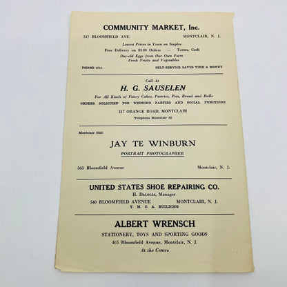 1921 South Presbyterian Church Montclair New Jersey Concert Program D6