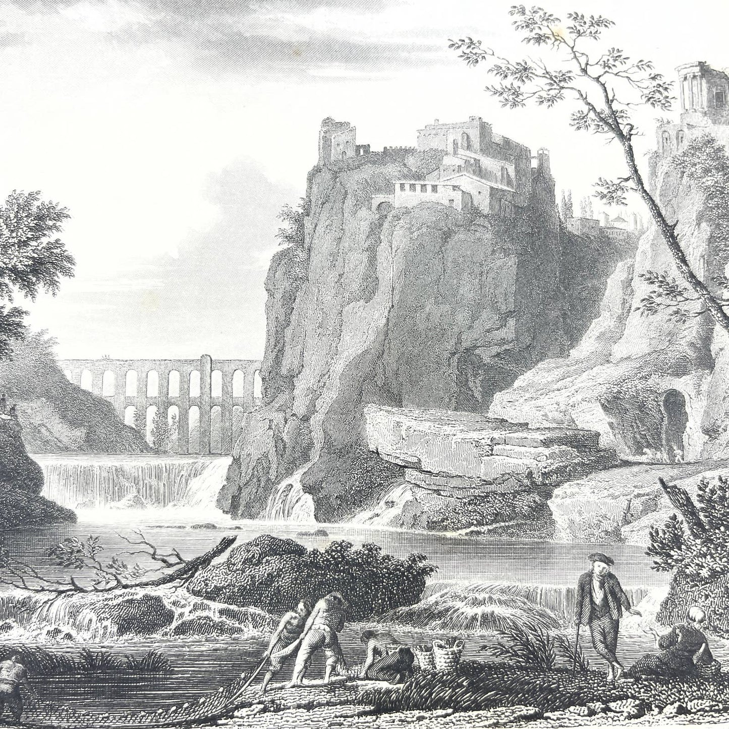 1864 Original Steel Art Engraving - Waterfall at Tivoli Jos. Vernet 8.5x11" AC3