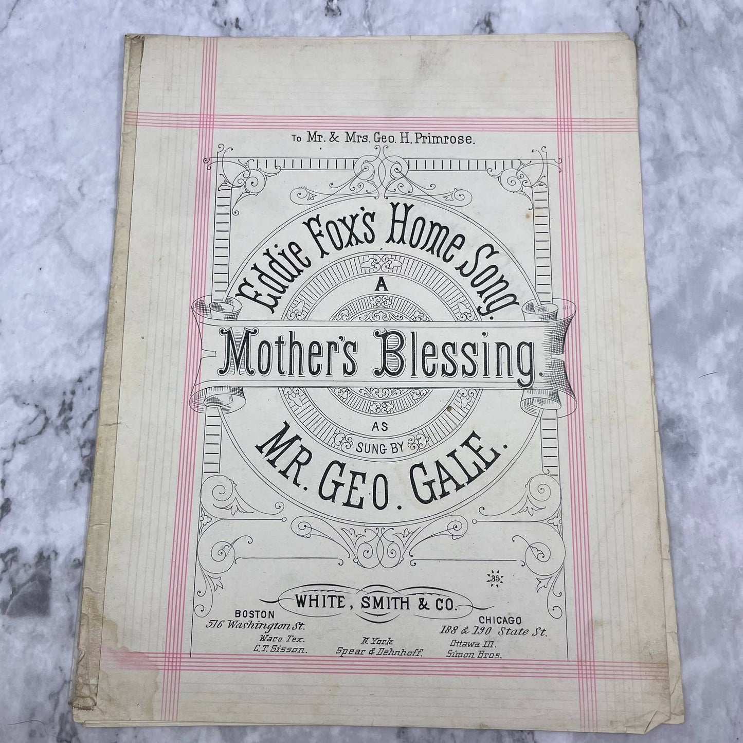 1882 Sheet Music Eddie Fox's Home Song Mother's Blessing Mr. Geo. Gale TH1