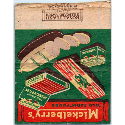 Mickelberry's Old Farm Pure Pork Sausage Wide Advertising Matchbook Cover SA9-M7