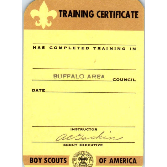 Vintage Boy Scouts of America Training Certificate Gaskin Buffalo Area SE5