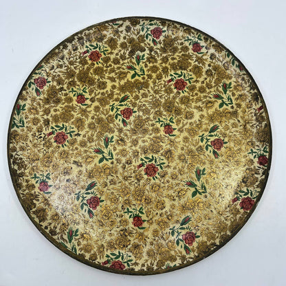 Vintage Round Tray Alcohol Proof Paper Mache Alfred Knobler Floral Roses 13" TH2