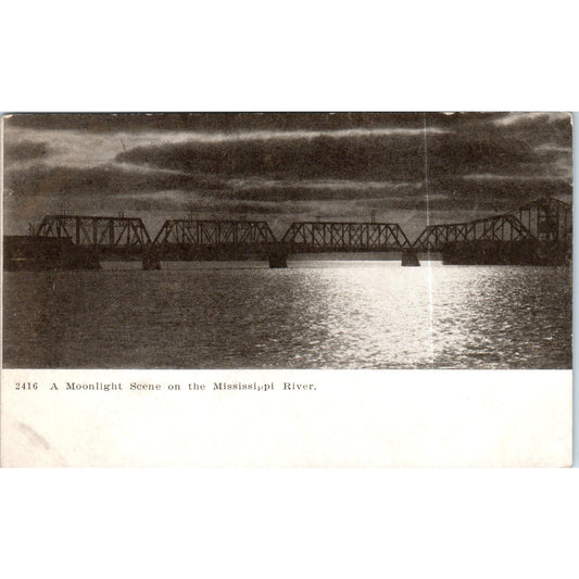 A Moonlight Scene on the Mississippi River Minneapolis Original Postcard P2-4