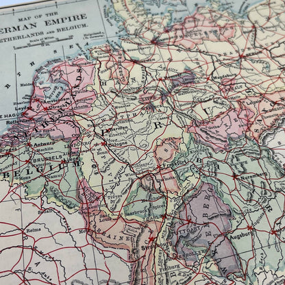 1896 Engraved Pre WWI Map of the German Empire Netherlands & Belgium 8x7" AC8