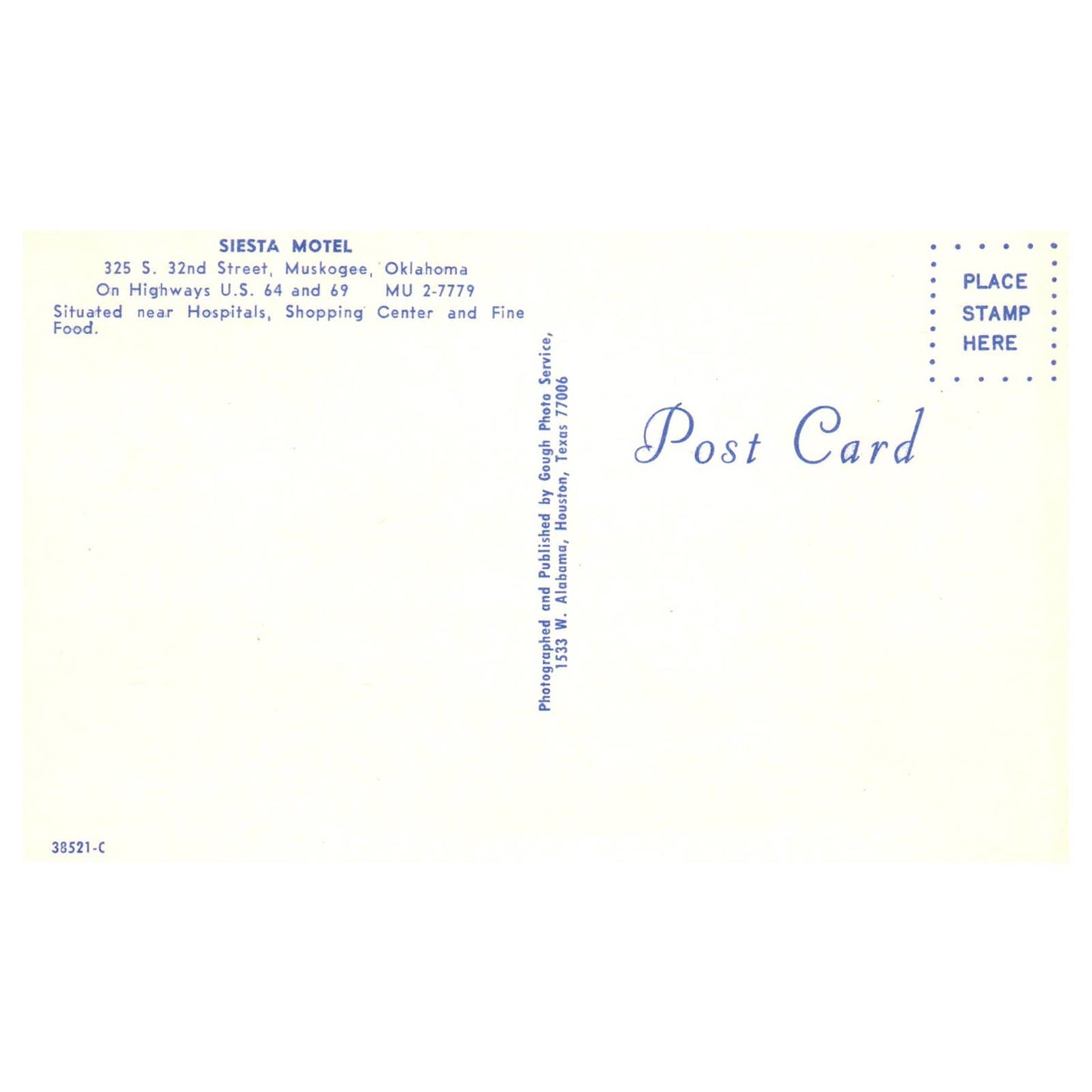 Siesta Motel Muskogee Oklahoma - Postcard TJ8-2