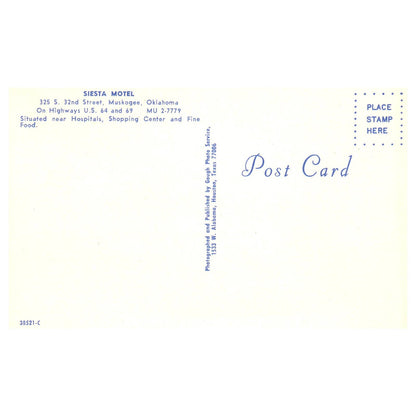 Siesta Motel Muskogee Oklahoma - Postcard TJ8-2