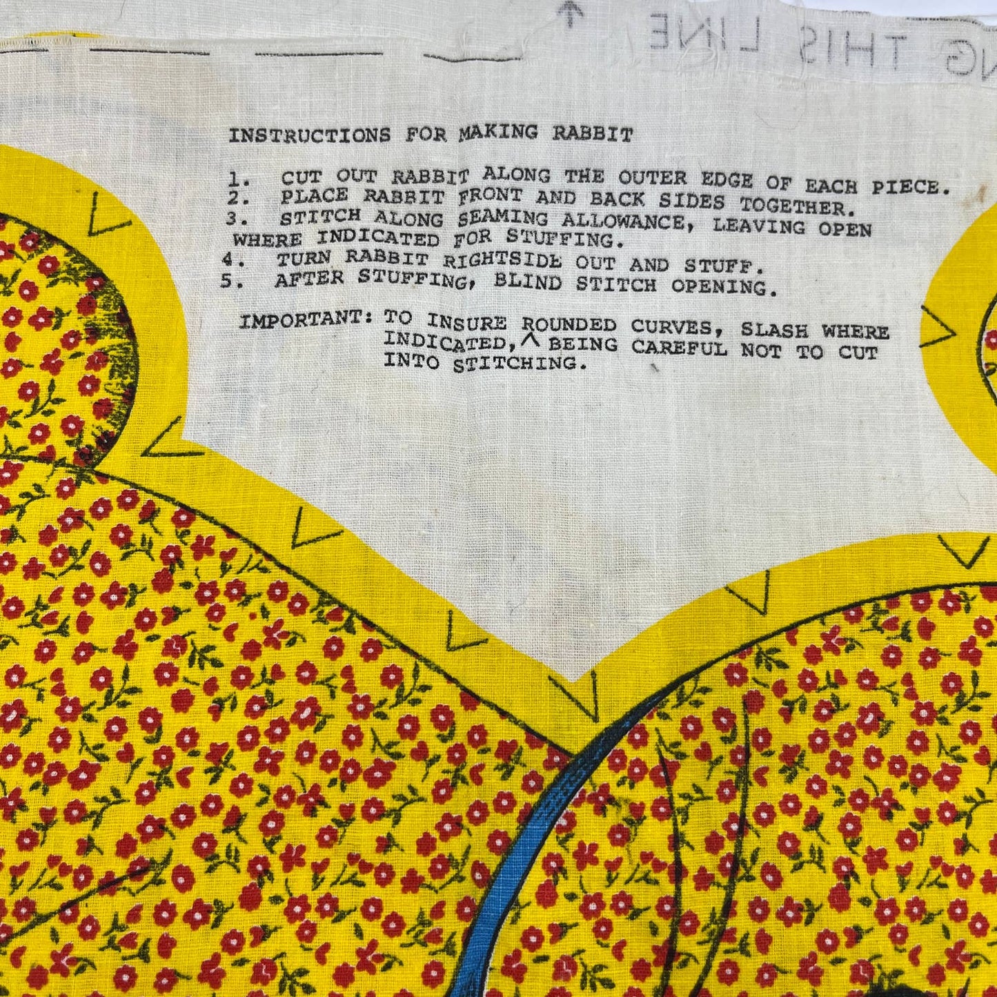 1960s Honey Bunny Yellow Calico Toy Doll Pillow Cut Sew Stuff Fabric Panel TH6