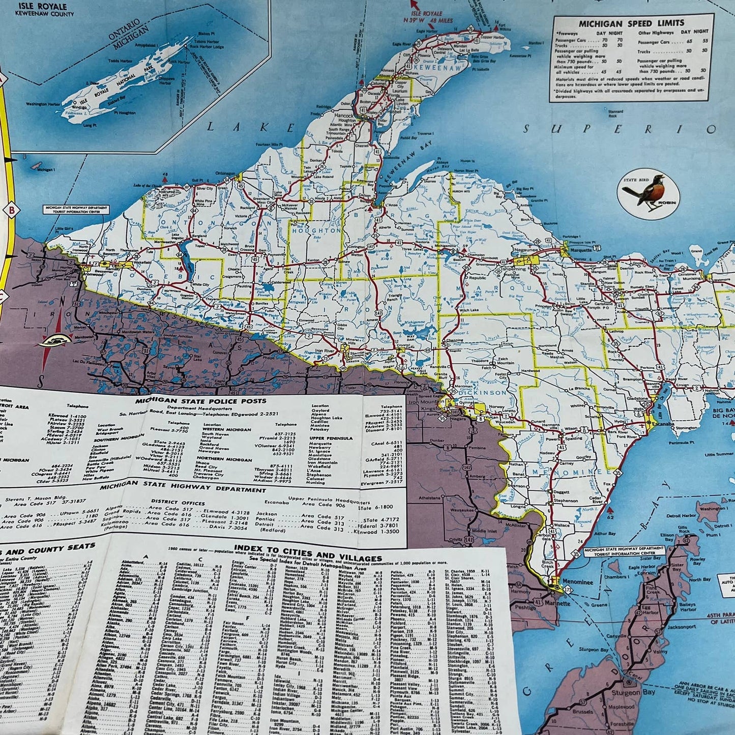 Michigan Official Highway Map 1964 Vintage Travel TG1-1