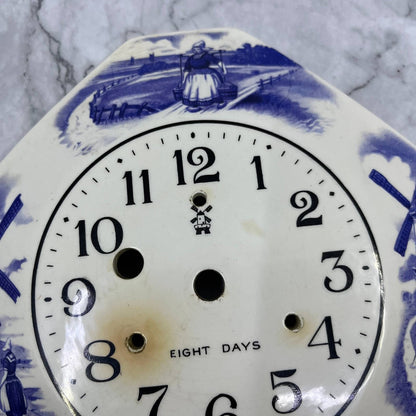 1930s Irving Miller Eight Day Porcelain Wall Clock Face Blue Delft TI9