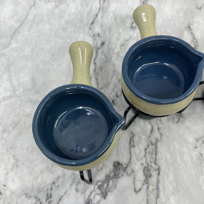 Réchaud à Beurre EarthenWare Butter Sauce Warmer Crocks Set of 4 in Box TK1