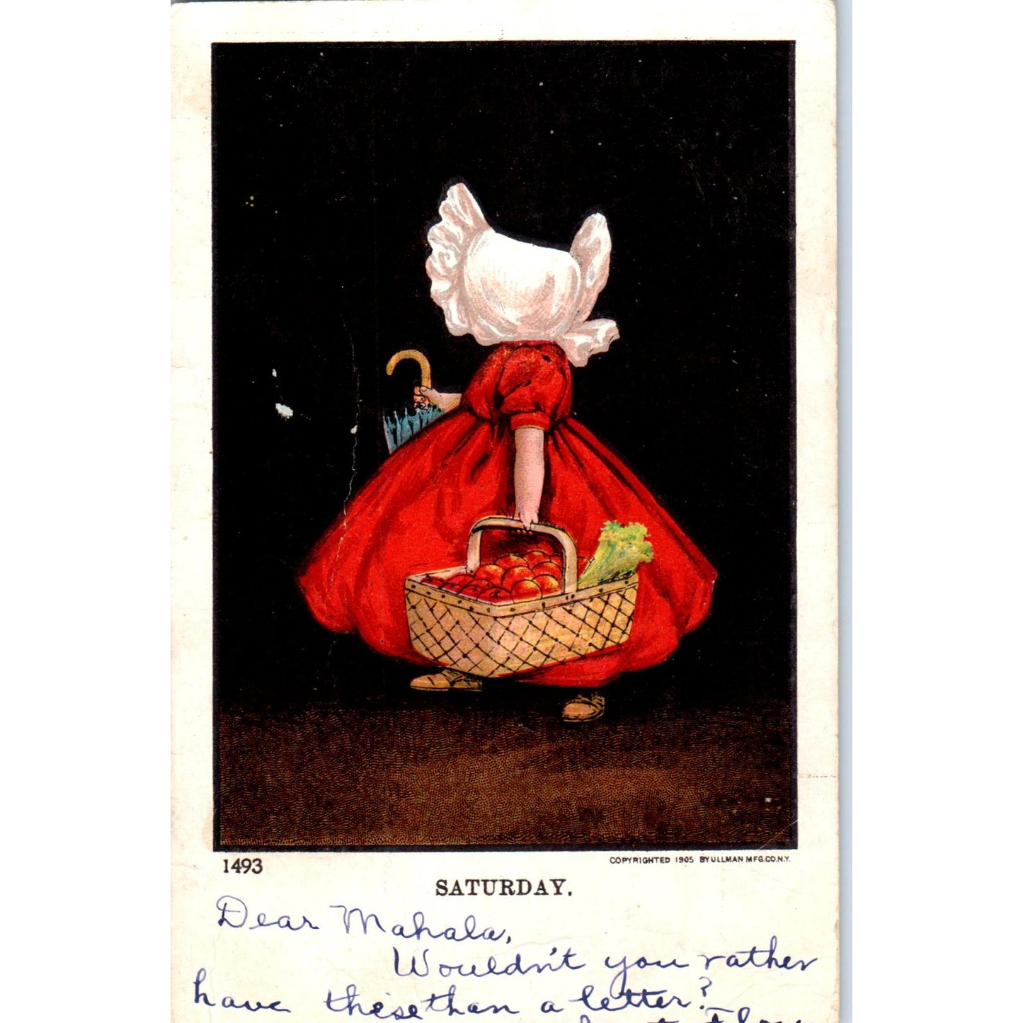 Sunbonnet Girl Days of the Week Ullman Saturday 1907 Original Postcard P1-12