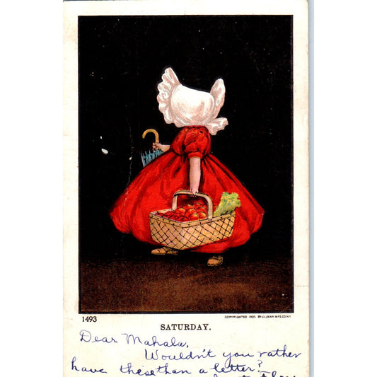 Sunbonnet Girl Days of the Week Ullman Saturday 1907 Original Postcard P1-12