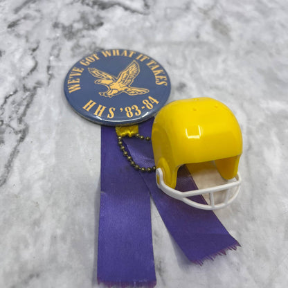1983-84 Hermantown Hawks Homecoming Pinback Button w/ Football Helmet Charm SF1