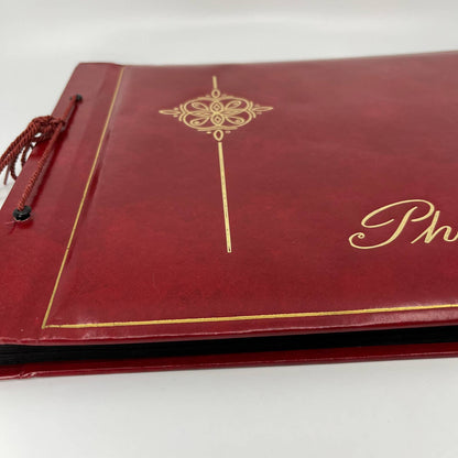 Vintage NOS MCM Red Leather Gold Trim 11 x 14” Photo Album Blank Black Pages TB5