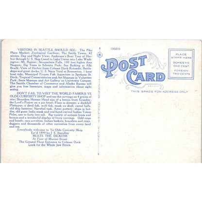 Vintage Postcard Ye Olde Curiosity Shop Colman Dock Seattle Washington TD9
