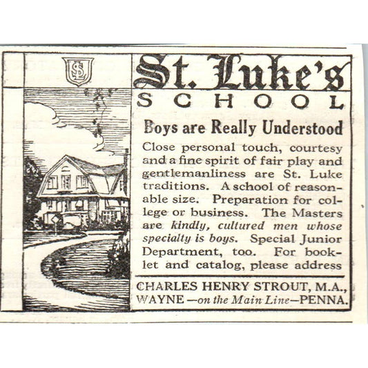 c1920 Harper's Magazine Ad - St. Luke's School Charles Henry Strout Wayne PA EA3