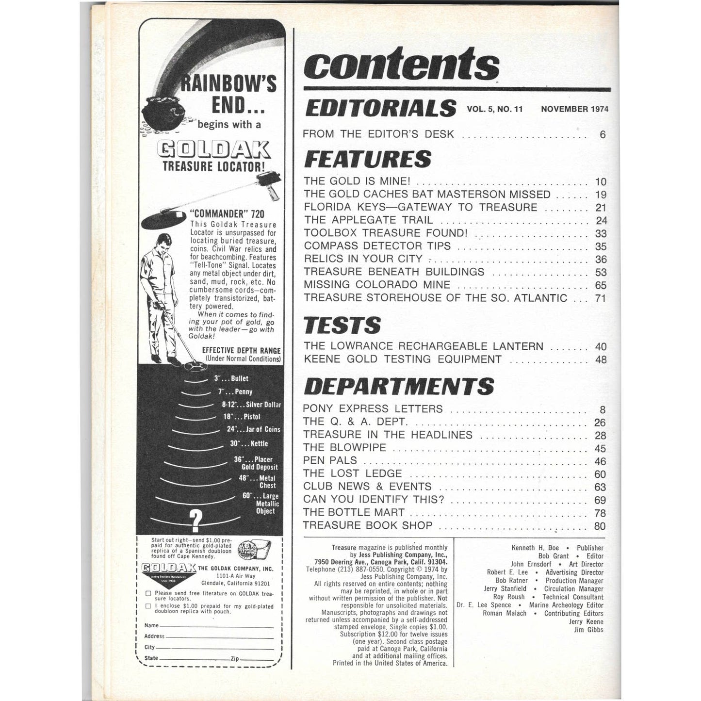 Treasure Magazine - Treasure Hunting Mines Buried Metal Detecting Nov 1974 MB4