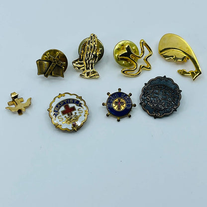 Vintage Lot of 8 Christian Metal and Enamel Pins Baptist SS Dove Jesus Saves SB3