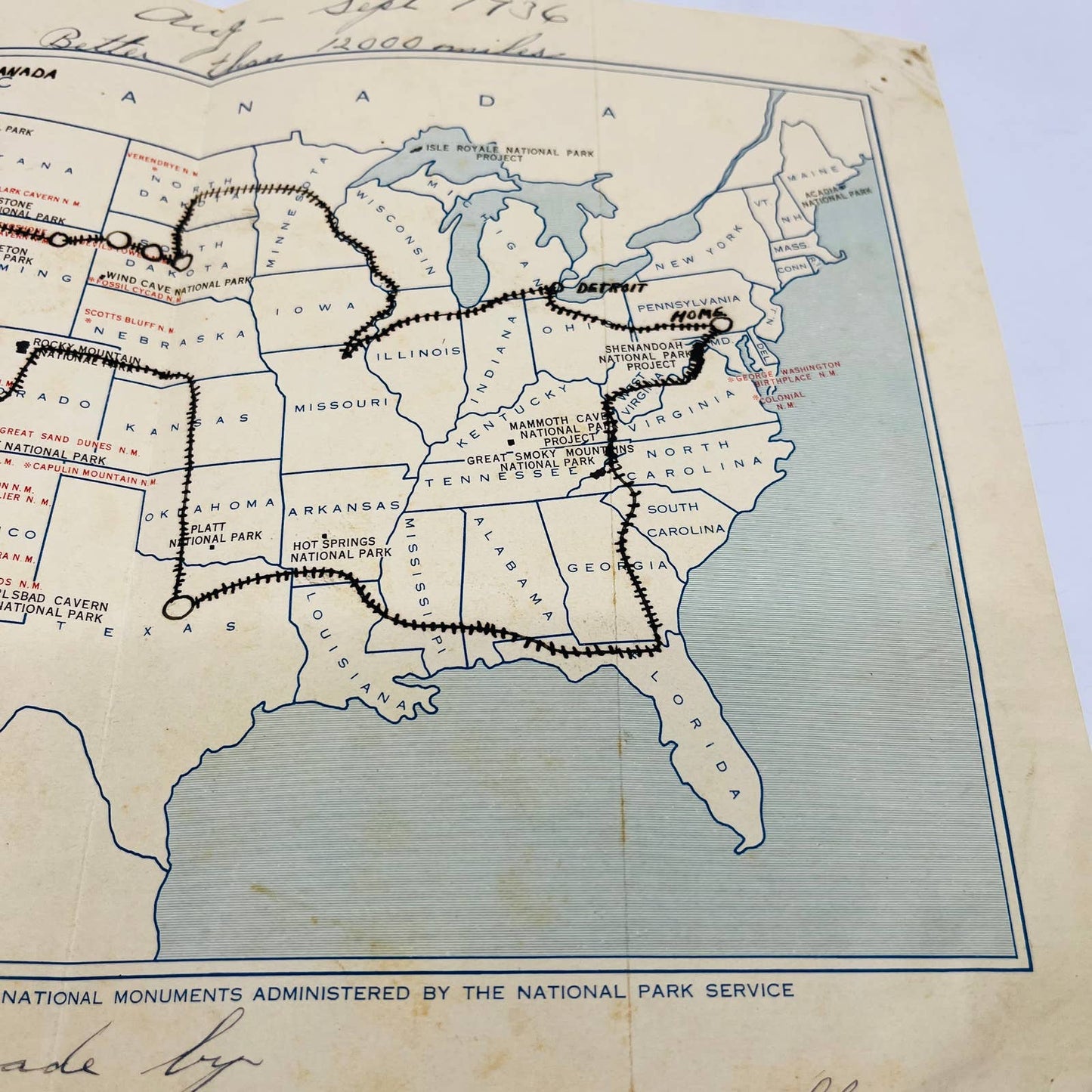 1936 US Map Showing 12000 Mile Trip Benjamin Clarence Naomi Striewig York PA C13